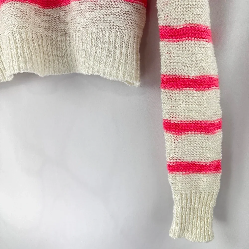 dELiA*s Pink White Cute Striped Knit Sweater Lightweight Pullover XS Valentine's